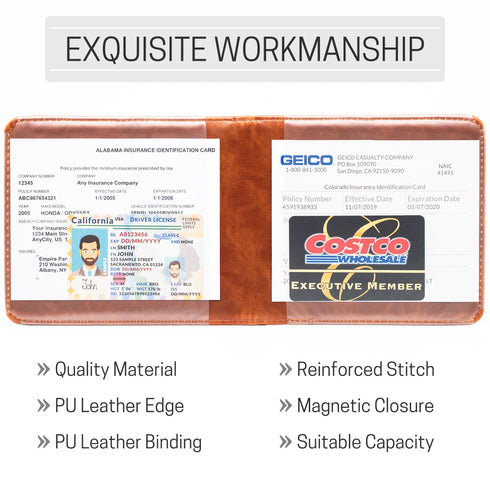 CANOPUS Car Registration and Insurance Holder, Magnetic Closure, Embossed Card Document Holder, Vehicle Glove Box Organizer, Wallet for Auto, SUV, Motorcycle, Truck, Waterproof
